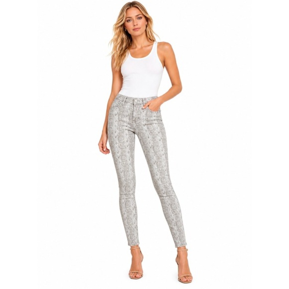 PAIGE Hoxton Skinny Jeans Womens Grey Tan Snakeskin Animal Print Stretch Pants
